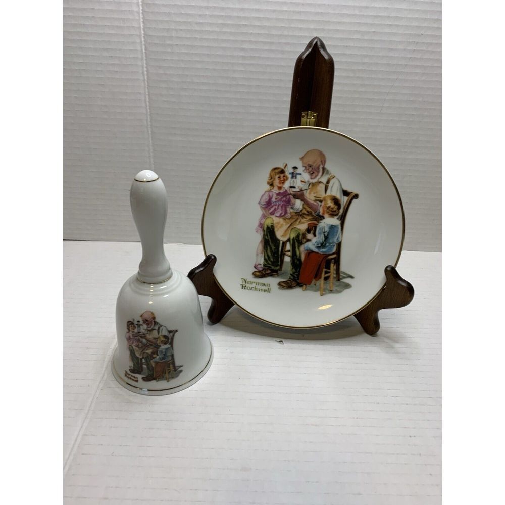 Norman Rockwell White Plate and Bell with Family Scene